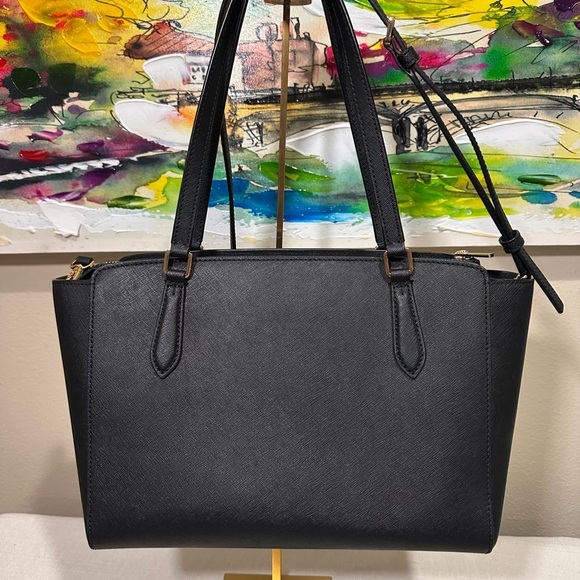 Tory Burch Black Saffiano Leather Double-Handle Tote with Gold Logo with COA!!! - Picture 2 of 9